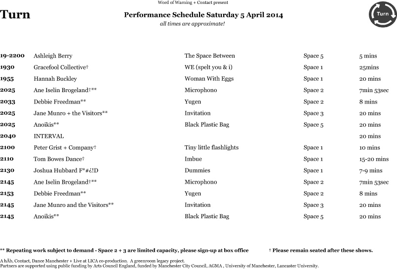 Turn Schedule Saturday